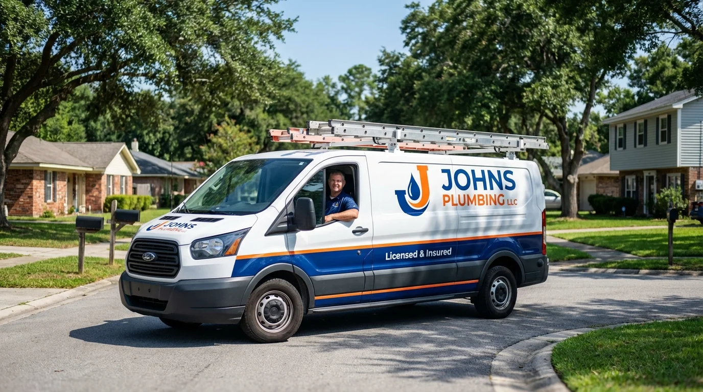 Johns Plumbing LLC service van in Albany, OR