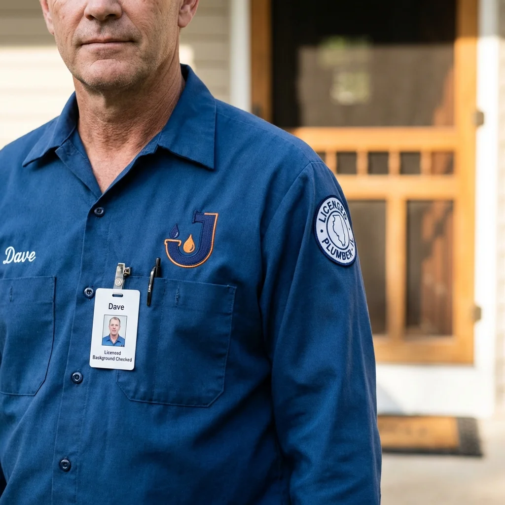 Licensed plumber showing ID badge in Albany, OR