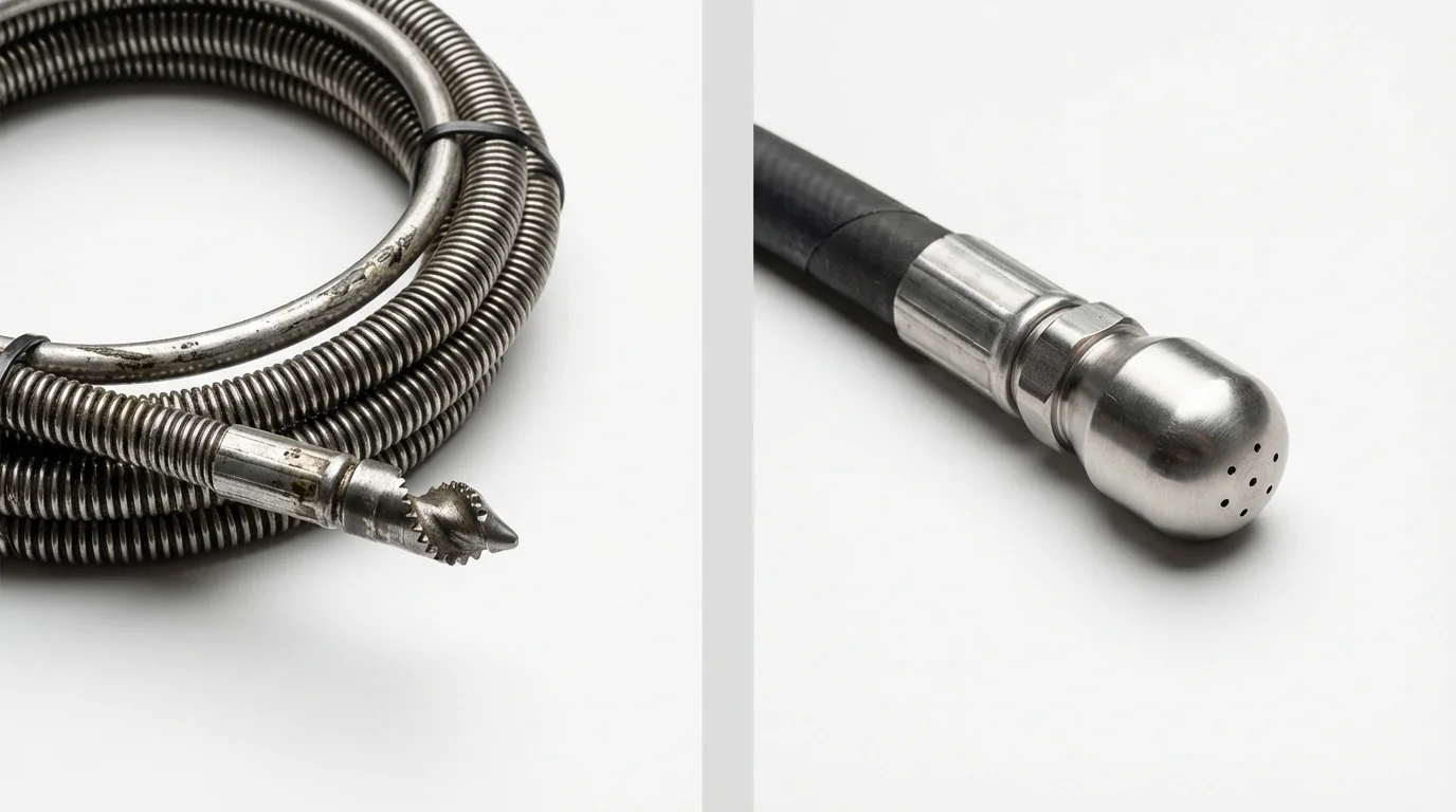 Drain snake cable and hydro jetting nozzle used for drain cleaning in Albany, OR
